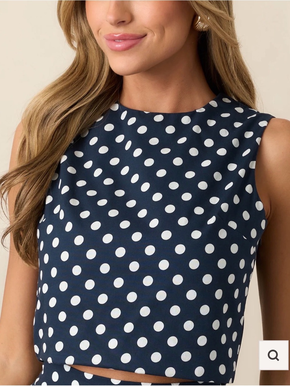 Sleeveless Navy White cotton Polka Dot Crop Top